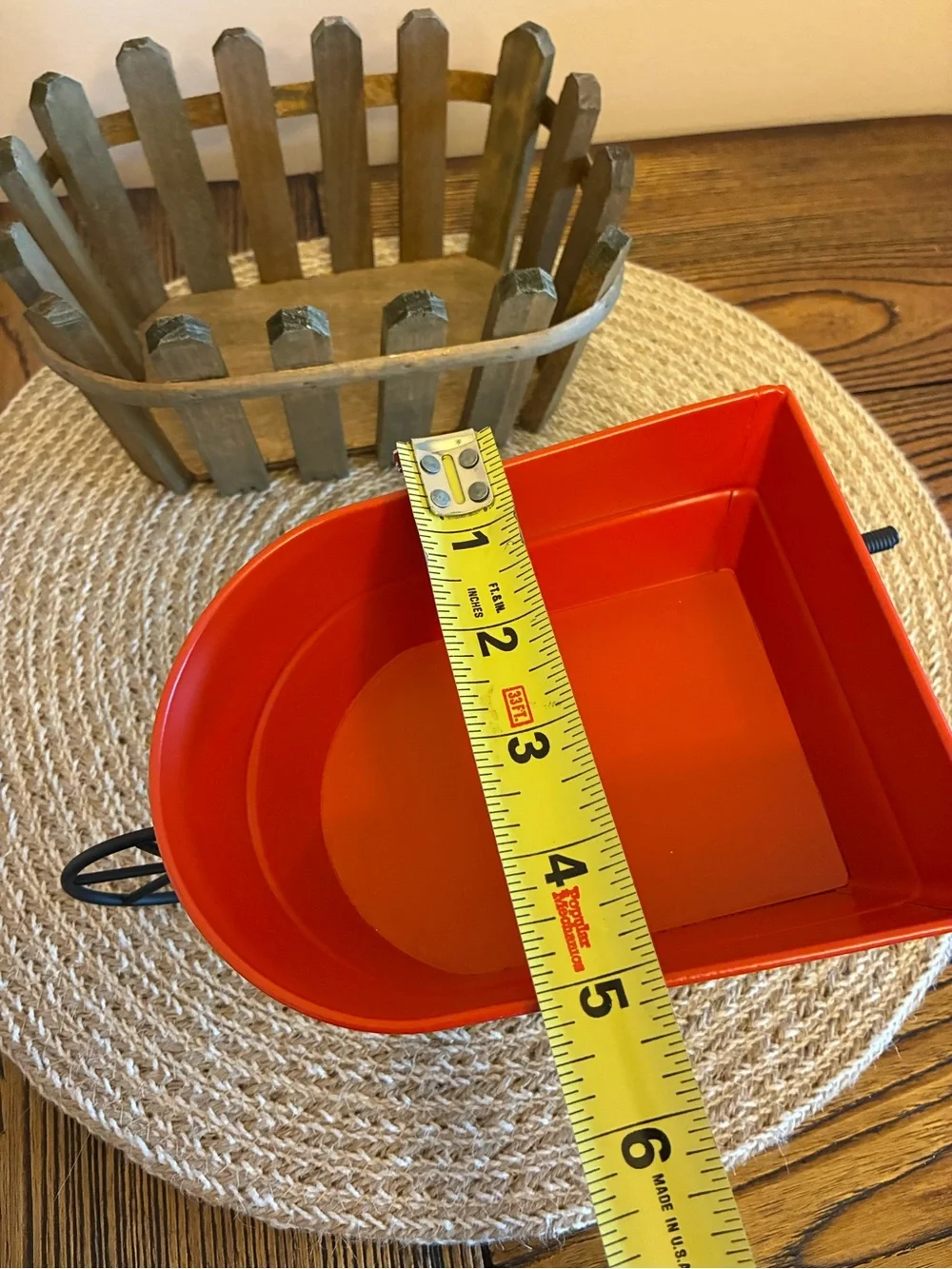 Decor Orange/Red Metal Wheelbarrow & Wooden Picket Fence Basket